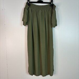 Old Navy Shift Dress Medium Olive Green Off-the-Shoulder Smocked Mini